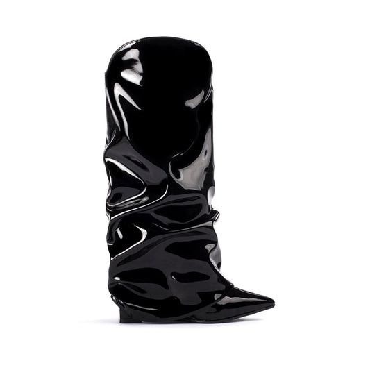 2025 New Brand Ladies Beautiful Gold Metallic Leather Wedge Boots Handmade Genuine Leather Lining for Winter Autumn Spring