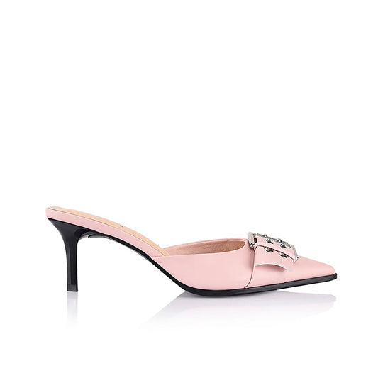 Girl's Elegant Pink Leather Ankle Strap Low Heel Pumps Smooth Genuine Leather Pointed Toe Outdoor Dress Slingback