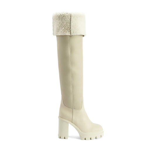 Winter Knee High Boots with Waterproof Platform Rubber Sole Chunky Heel and Snowy Fur Lining Manufacturer Made