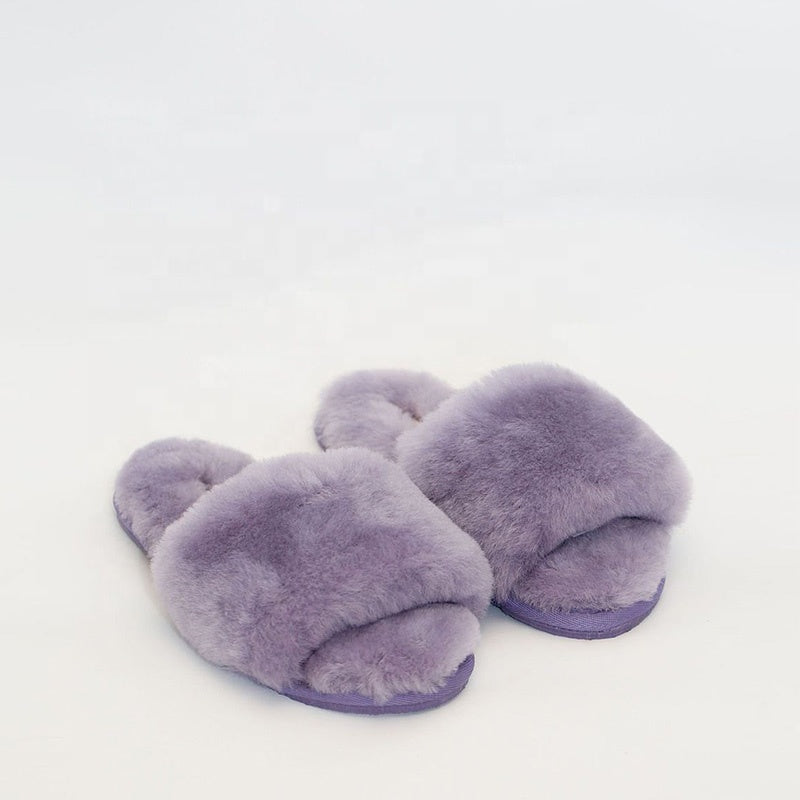 Women's High-End Open Toe Fur Slippers Colorful Indoor Outdoor Winter Wear with Warm Soft Sheepskin Insole Rubber/EVA Material