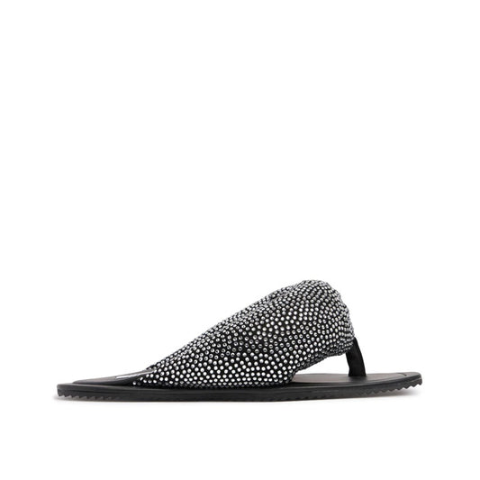 Women's Flip-Flops Sandals with Black Flat Heels Gold Rivet PU Insole Round Toe Printed Slippers for Beach or Summer
