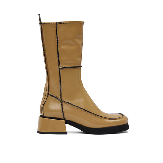 2025 Designer Low Heel Knee High Boots Fashionable Stitching Upper Square Toe Block Heel Knee High Boots For Women
