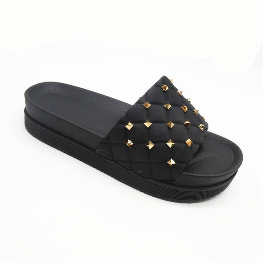 Women's Summer Open Toe Sandal Slippers Comfortable PU Insole with Rivet Fashionable EVA Insole Outdoor Wear Shoe