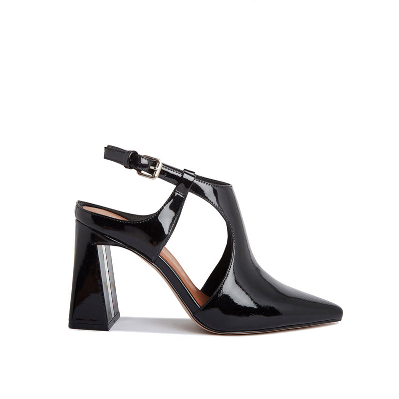 Patent Leather Pumps Manufacturer Sexy Women Pointed Toe Patent Leather Slingback Heels Pumps Custom Square Heel Pumps
