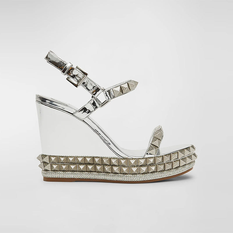 Gothic Rivet Wedges Sandals for Women Luxury Rivet Gothic Platform Style Genuine Leather Lining Outdoor Use
