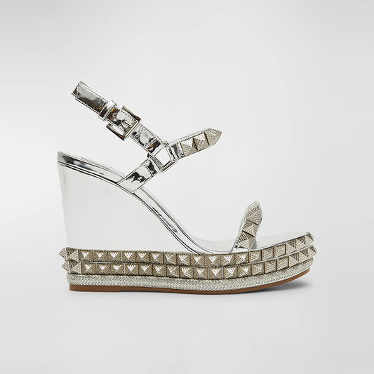 Gothic Rivet Wedges Sandals for Women Luxury Rivet Gothic Platform Style Genuine Leather Lining Outdoor Use