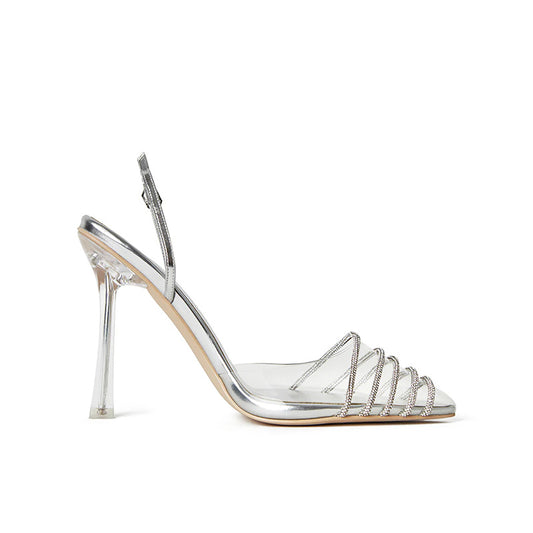Women Coquette Crystal Clear PVC Slingback Heels Pumps Sexy Party Dress Pumps Transparent Pencil Heel Luxury Sandals