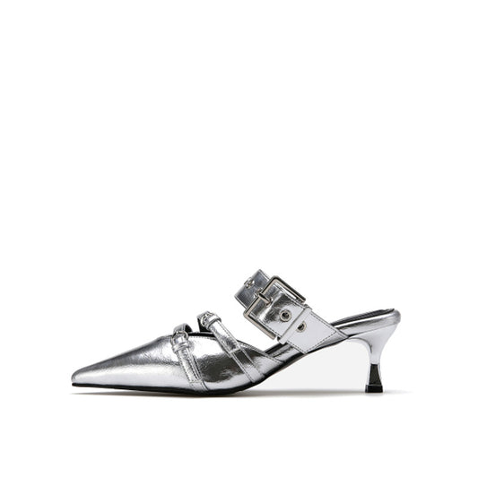 2025 Summer Silver Sexy High-Heeled Sandals Women Comfortable Bridal Shoes Pointed Belt Buckle Thin Heel Party Shoes