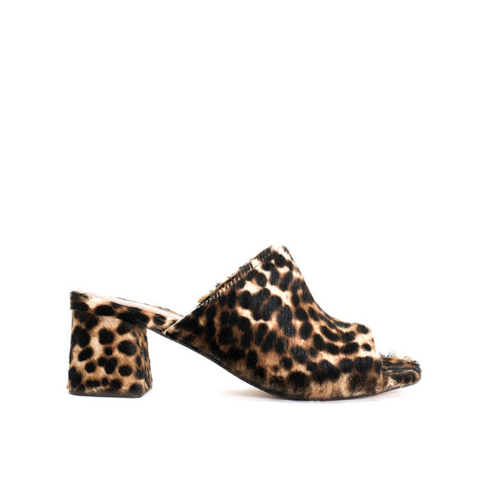Fur Mules Manufacturer Fashion Lamb Hair Leopard Block Heel Sandals Custom Open Toe Leopard Fur High Heel Mule Sandals