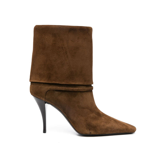 2025 Women's Simple Stiletto High Heel Boots Kitten Heel Office Midi Boots with Pointed Toe Autumn Western Suede Winter
