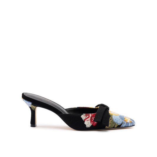 Elegant Women Mule Heels 2025 New Design Custom Textured Wool Floral Embroidery Low Heel Pumps Fashion Trend