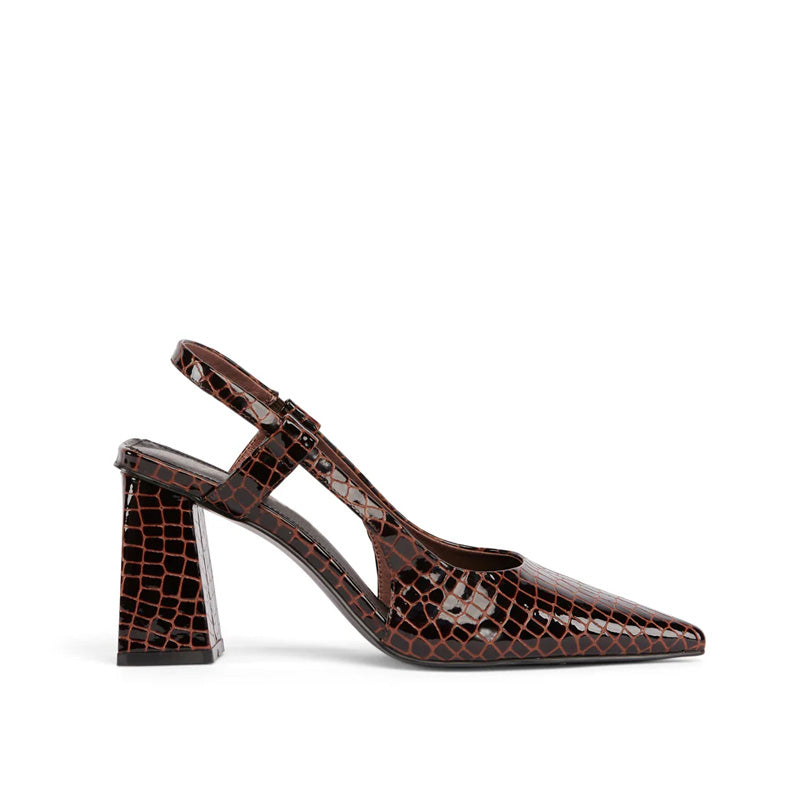 Women's Snake Pattern Summer Casual Heels Sandal Style High Heel Slingback Peep-Toe Pumps Genuine Leather