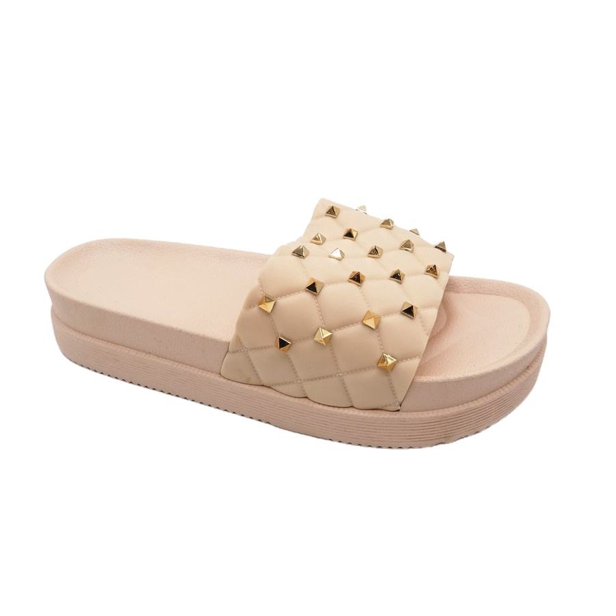 Women's Summer Open Toe Sandal Slippers Comfortable PU Insole with Rivet Fashionable EVA Insole Outdoor Wear Shoe