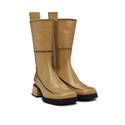 2025 Designer Low Heel Knee High Boots Fashionable Stitching Upper Square Toe Block Heel Knee High Boots For Women