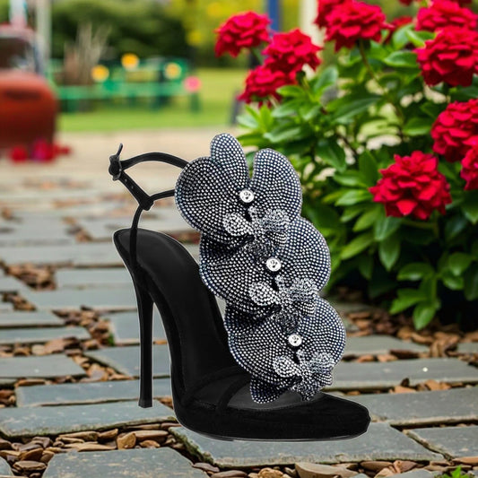 Summer Women Sexy Catwalk Super High Heel Sandals Flower Lace Strap High Heels with Breathable Feature