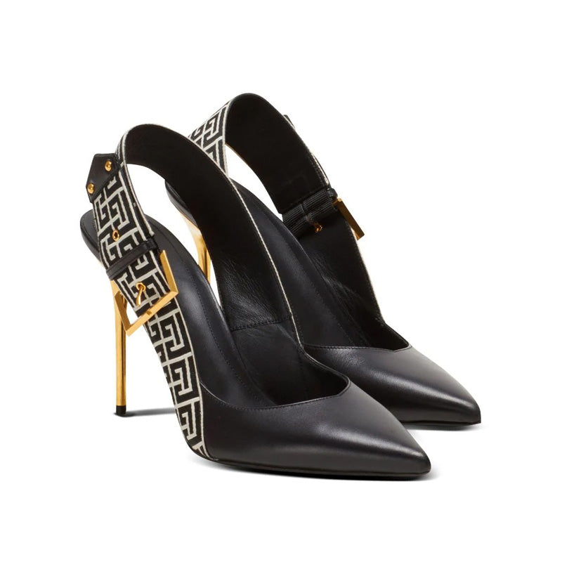 2025 Women's Gold Genuine Leather Stiletto Heel Shoes Soft Summer High Heels Pointed Toe Buckle-Fastening Thin