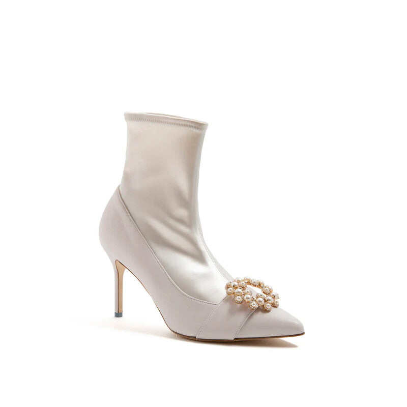 2025 Winter Fashion Explosive Midi Pumps Boots Pointed Toe Upper Metallic Decoration Luxury Midi Boots Heels