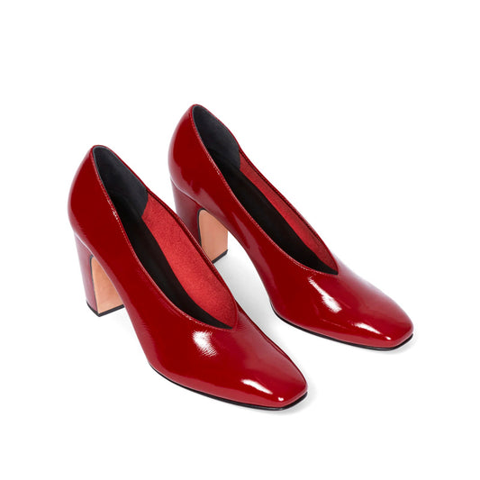 Women's Vintage Patent Leather Heeled Shoes Wrinkled Casual Style for Summer Square Heels Rubber Insole Adults Girls