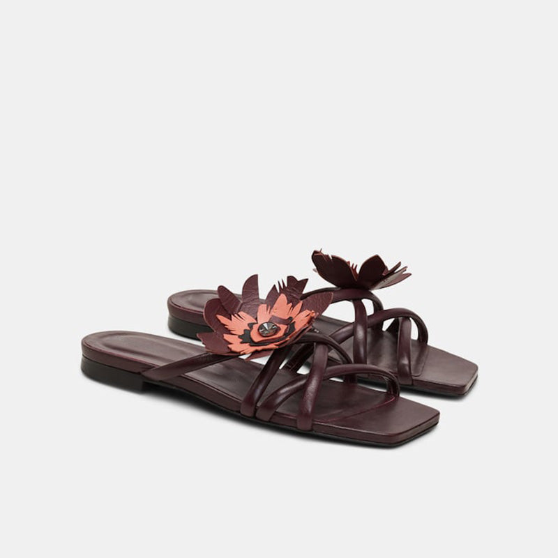 Ladies Floral Statement Flower Flat Sandal Custom Open Toe Casual Style Shoes PVC Insole Breathable Anti-Slip Outdoor Walking