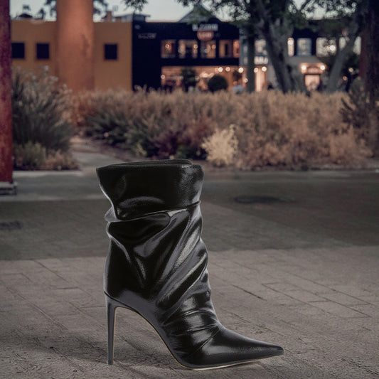 Sexy Booties Manufacturer Upper Wrinkles Party Midi Boots Stiletto Heel Pointed Toe Boots Custom Sexy Party Midi Boots