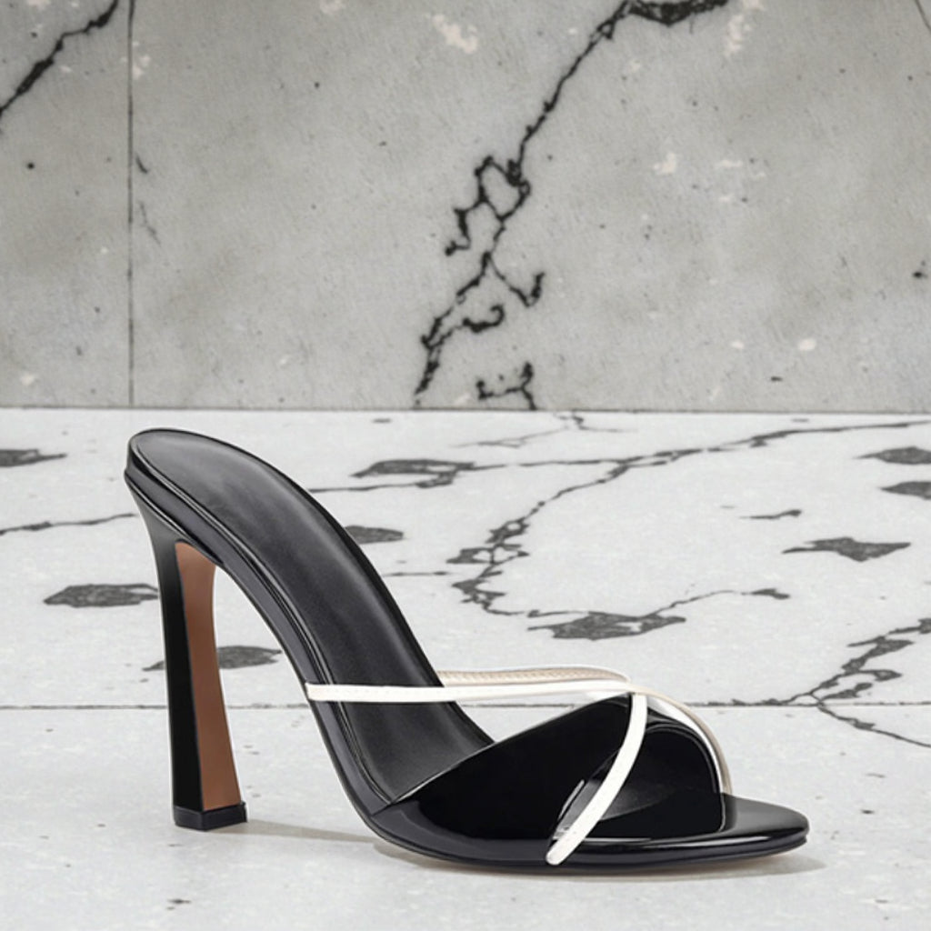 Cross Heeled Slippers 10cm High Heel Mirror Patent Leather Upper Summer Height Increasing Slide Sexy Style