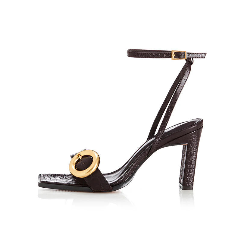 Hardware logo Women Lace Sandals Elegant Open Toe Evergreen Block Chunky Heel-High Heels Party Evening Summer Spring