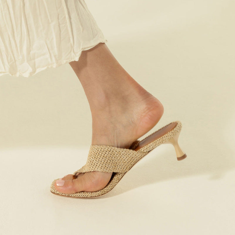 Fashion Summer Low Woven Heel Flip Flop Slipper Sandals Woven Beach Sandals for Outdoor Walking