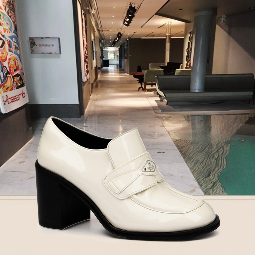 Fashion Girl's Patent Leather Single Color Heels Pumps Girl's Casual Outdoor Rubber Sole Square Heel Mules Heels