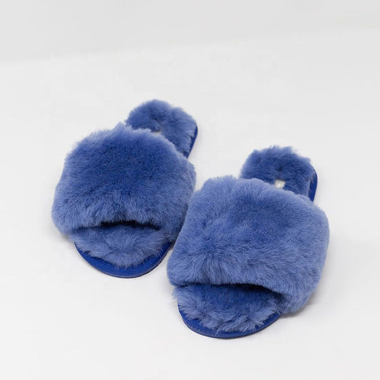 Women's High-End Open Toe Fur Slippers Colorful Indoor Outdoor Winter Wear with Warm Soft Sheepskin Insole Rubber/EVA Material