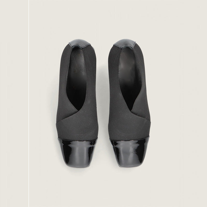 Women's Office Pump Shoes 6.5CM High Heels Black PU Leather Upper Patchwork Fabric Soft Comfortable Formal Shoes Summer Autumn
