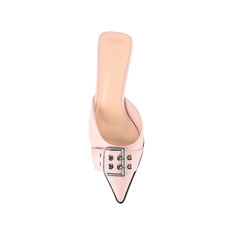 Girl's Elegant Pink Leather Ankle Strap Low Heel Pumps Smooth Genuine Leather Pointed Toe Outdoor Dress Slingback