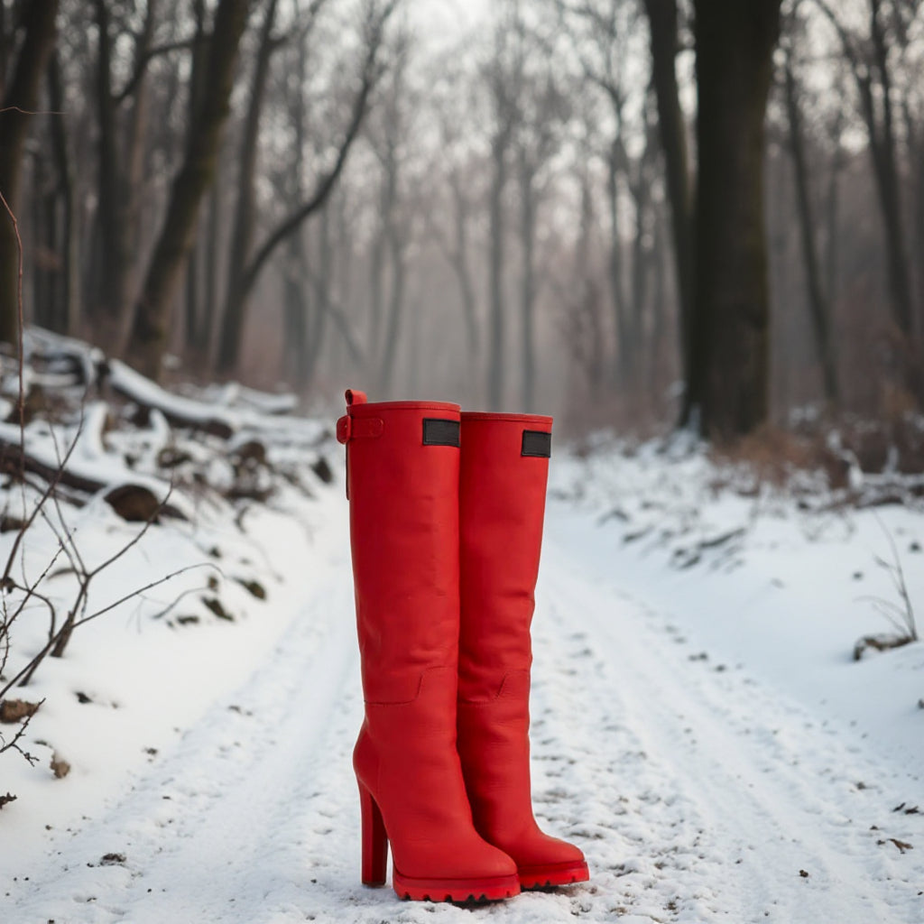 Printed Women's Knee-High Gumboot Fashionable Rubber Rain Boot with PVC & Steel Insole Ladies Wellington for Winter