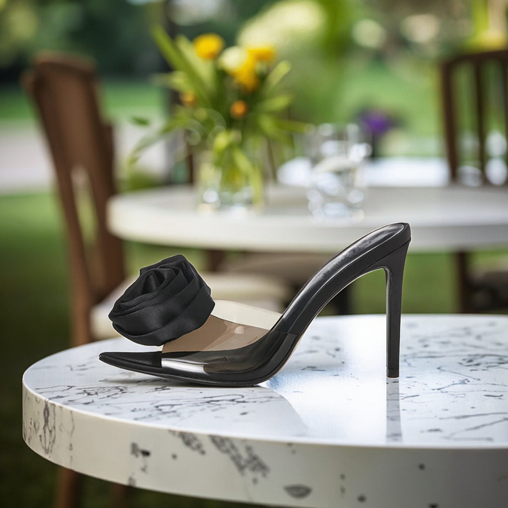 PVC Transparent Floral Slingback Heels Open Toe Stiletto Heel Sandals Breathable Insole Spring Autumn-Barefoot Friendly