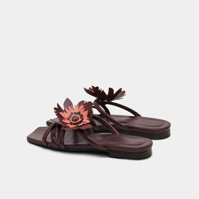 Ladies Floral Statement Flower Flat Sandal Custom Open Toe Casual Style Shoes PVC Insole Breathable Anti-Slip Outdoor Walking