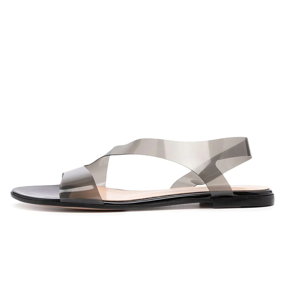 Women's Summer Casual Flat Sandals Light Weight Fish Mouth PVC Straps Slip-On Closure Fashionable EVA Insole Upper Ladies