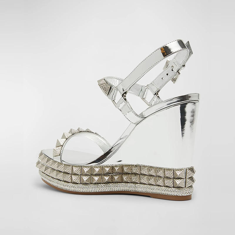 Gothic Rivet Wedges Sandals for Women Luxury Rivet Gothic Platform Style Genuine Leather Lining Outdoor Use