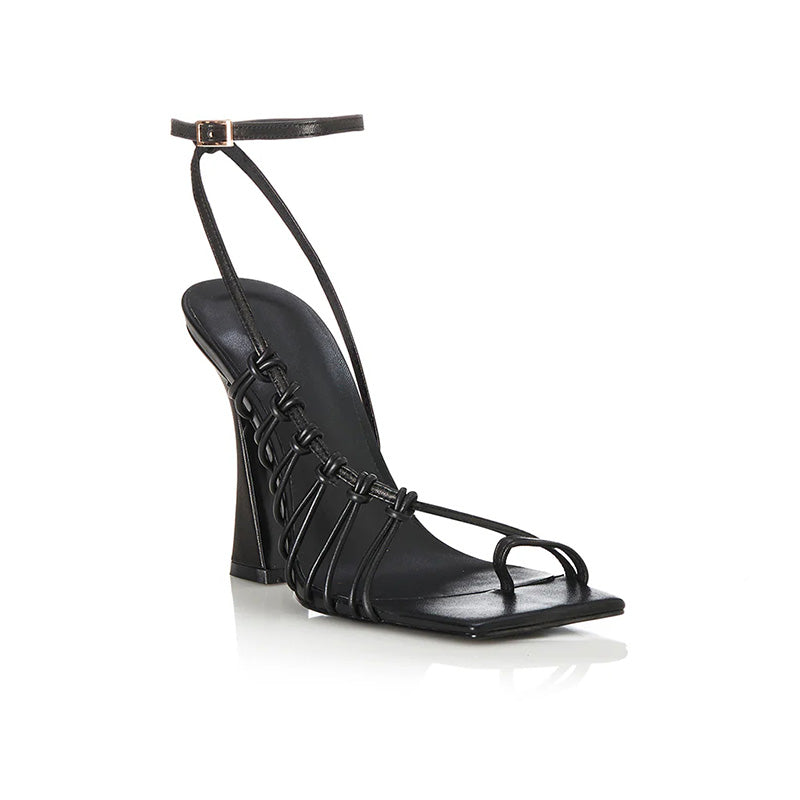 2025 Women's Casual High Heel Rope Sandals Open Toe Lace Upper Rubber Insole Pointed Toe Style Platform Summer Shoes Wholesale