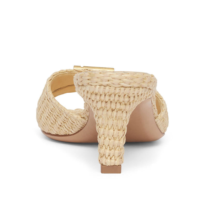 Woven Heels Pumps Women's Summer Woven Flat Slides Ladies Woven Casual Home Sandals and Slippers for Beach Use