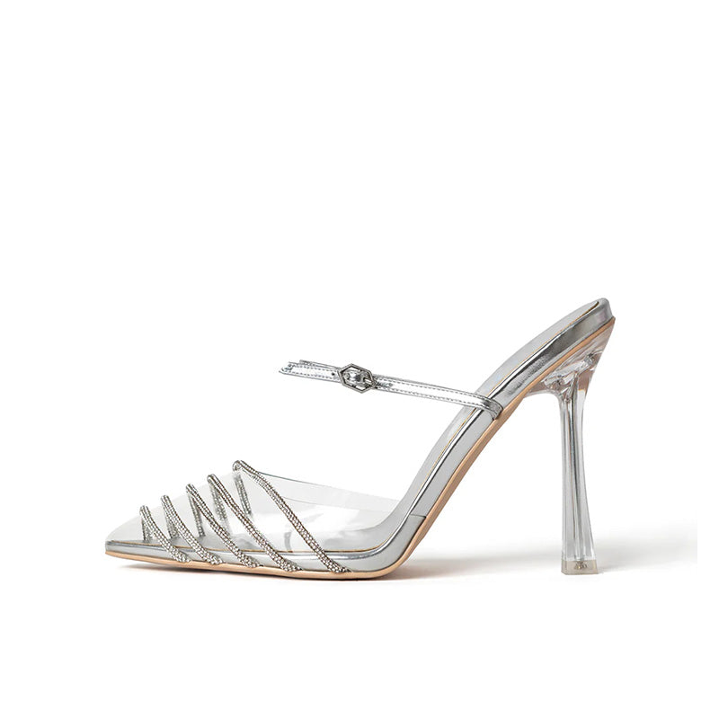 Women Coquette Crystal Clear PVC Slingback Heels Pumps Sexy Party Dress Pumps Transparent Pencil Heel Luxury Sandals