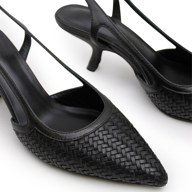 Women's Black Woven High Heel Sandals Summer Lace Mesh Exposed Heel Comfortable Pointed Toe Height Increasing Woven Pumps