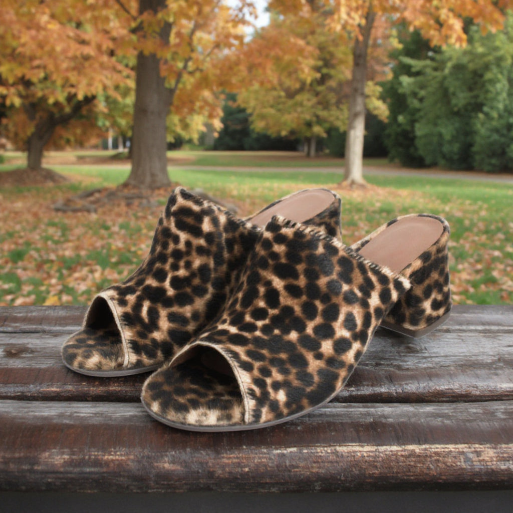 Fur Mules Manufacturer Fashion Lamb Hair Leopard Block Heel Sandals Custom Open Toe Leopard Fur High Heel Mule Sandals