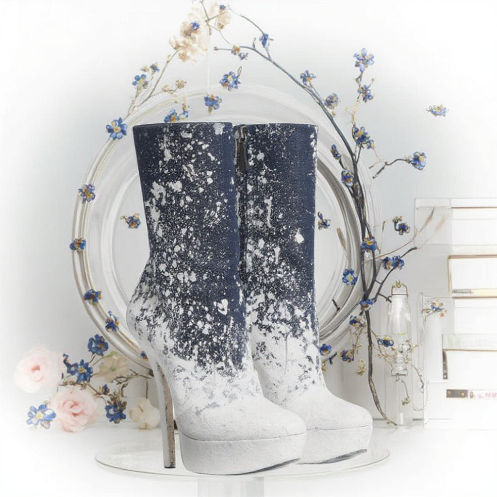 2025 Winter Women's Fashion Ankle-Height Sequin Boots Zipped High Heels Genuine Leather Lining Sexy Party ArtisticAnkle Boots