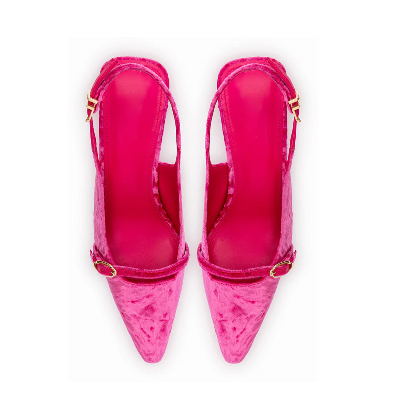 Women's Designer Pink Velvet Heels Pumps Custom Soft Genuine Leather Low Heel Dress Shoes with Light Feature D'orsay Style