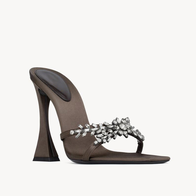 Women's Elegant Open Toe Summer Dancing Sandals Custom Logo Diamond Strap PU Thin Heel Outdoor Anti-Slip Ankle Strap Spring
