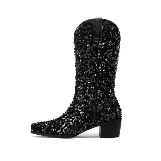 2025 High Heel Midcalf Red Sequin Boots Sexy Party Wear for Ladies OEM ODM Steel Toe for Winter and Summer