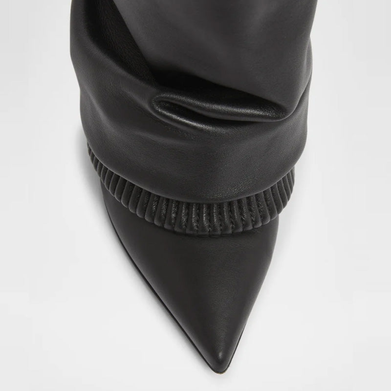 2025 Women's Midi Boots Soft Black Genuine Leather Sexy Pointed Toe Comfortable Zip Closure Slip-On for Autumn Winter