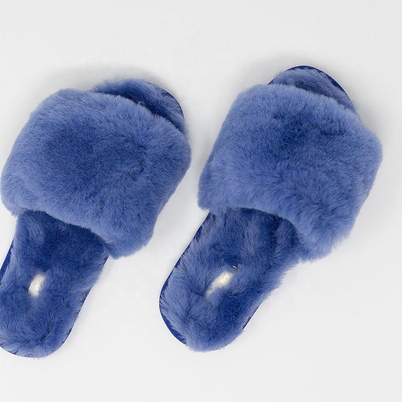 Women's High-End Open Toe Fur Slippers Colorful Indoor Outdoor Winter Wear with Warm Soft Sheepskin Insole Rubber/EVA Material
