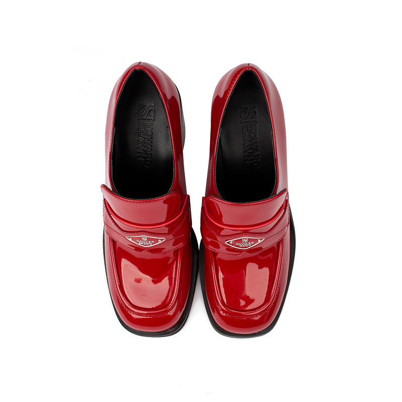 Shiny Red Leather Chunky Heel Square Toe Pumps 2025 Fashion Slip on Square Heel Mary Jane Pumps Women Ankle Boots