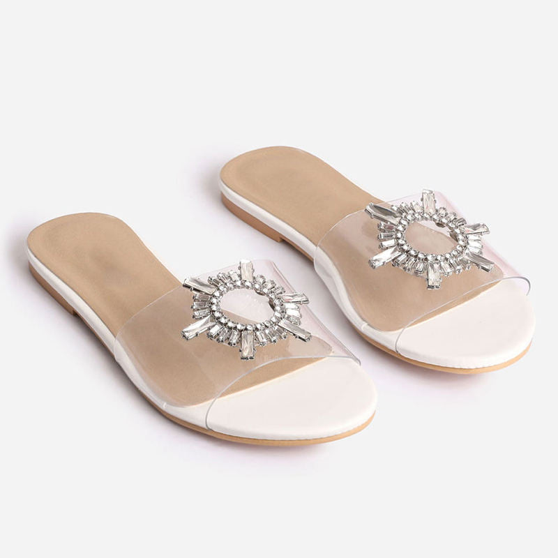 Women Open Toe Transparent Clear PVC Casual Flat Slide Crystal Slippers Women Shoe Manufacturer Custom Flat Sandals