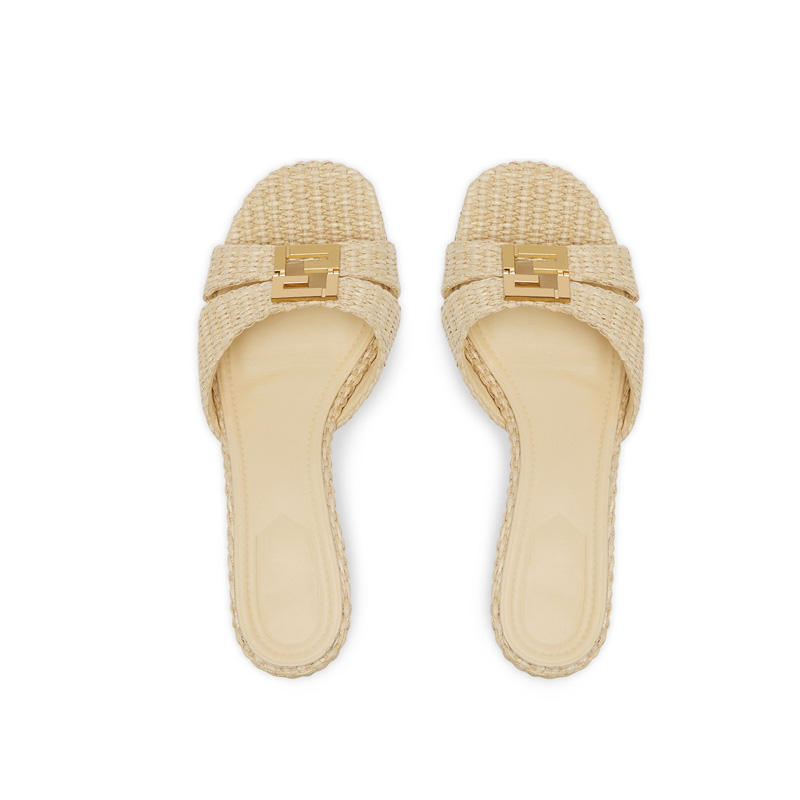 Woven Heels Pumps Women's Summer Woven Flat Slides Ladies Woven Casual Home Sandals and Slippers for Beach Use